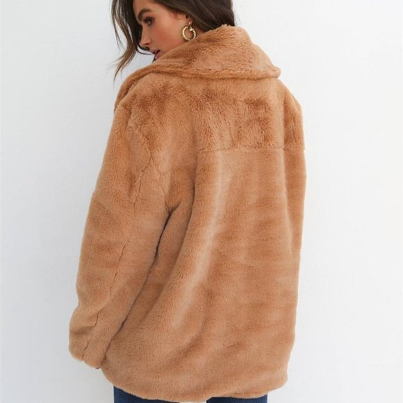 Faux Fur Teddy Jacket - Soft Fluffy Caramel Teddy - Picture 2 of 4